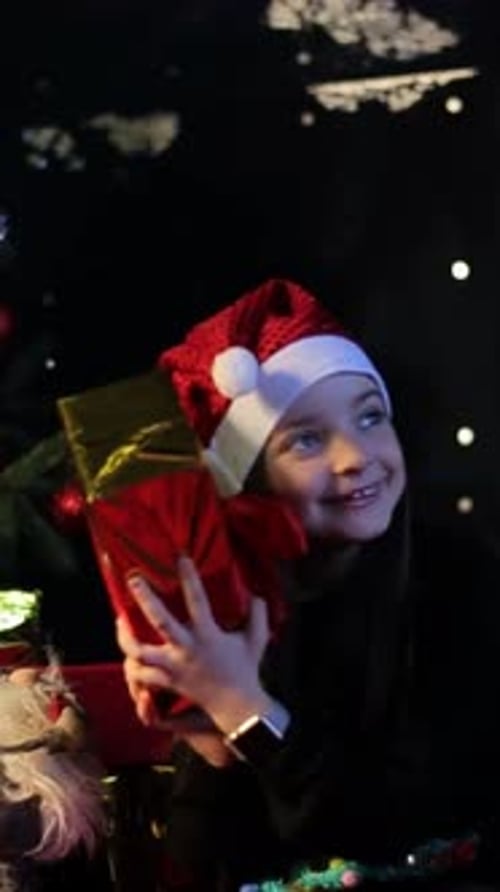 Excited Child Shaking Christmas Present Indoors