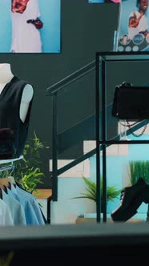 Vertical Video Empty Trendy Clothing Store Selling Fashionable Items and Shoes
