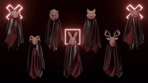 Animated 3D Animal Masks With Glowing Neon Geometric Shapes
