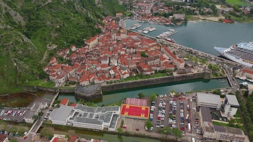 High View of Kotor’s UNESCO Old Town in Montenegro With Medieval Streets and Adriatic Backdrop