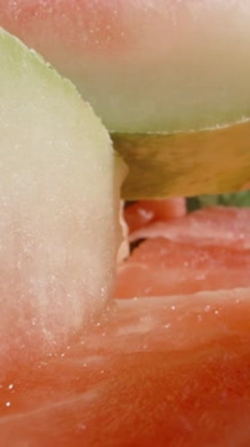 Watermelon rinds. It was delicious, juicy and fresh. Dolly slider extreme close-up. Vertical. Social