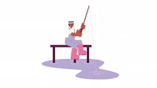 Animated Fisherman on Dock