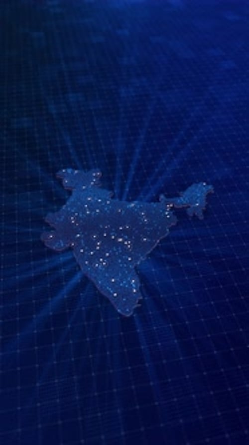 Digitale Karte von Indien, Konzept der globalen Netzwerkkonnektivität, Datenübertragung und Cybertechnologie
