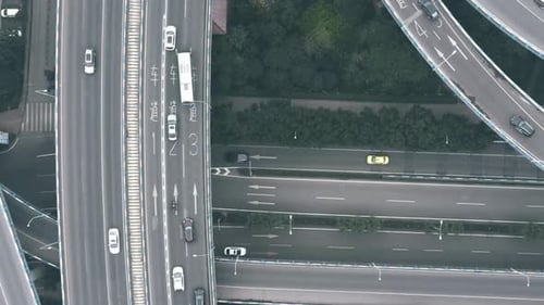 Cinematic and Majestic View of Highway Interchange and Multiple Overpasses