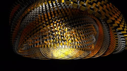 Abstrakte Rotation von würfelförmigen Ringen im Hintergrund, VJ Loop in 4K, Gold und Silber