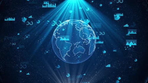 Holographic Earth Globe and Abstract Digital Data Animation