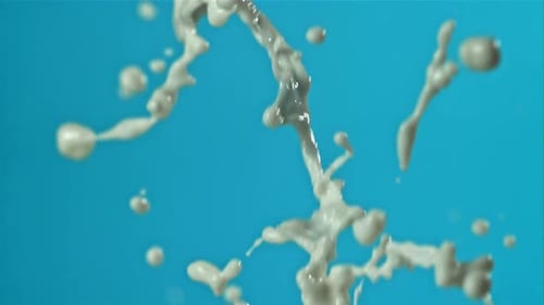Milk Splashes on a Blue Background Filmed on a Highspeed Camera at 1000 Fps