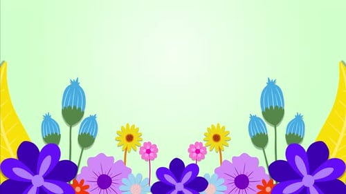 Floral spring cartoon animation with gradient pale green background