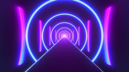 3d cycled fantasy tunnel animation, abstract pink blue purple neon VJ background