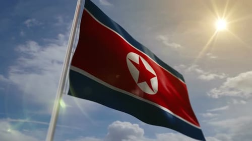 Realistic 3D Animation of North Korean Flag Waving in the Wind