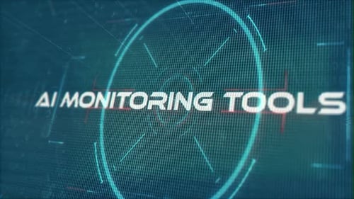Herramientas de monitoreo de IA: palabras en tecnociencia ficción sobre fondo digital