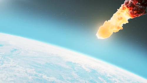 Fiery Meteoroid Entering Earth's Atmosphere Over Blue Horizon