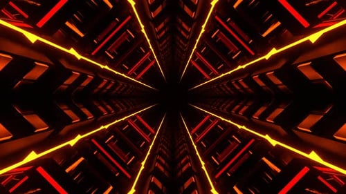 Red And Orange Neon Glow Mirrored Tunnel Background Vj Loop In 4K