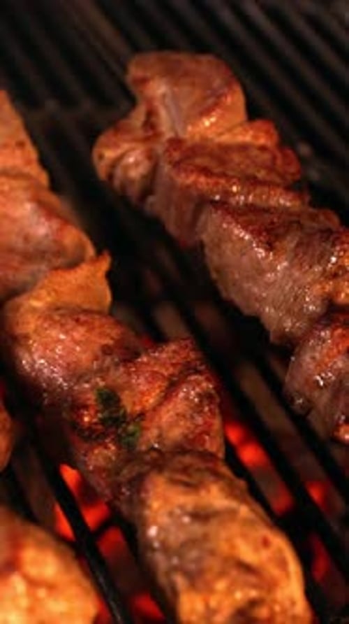 Grilling Shashlik on Barbecue Grill