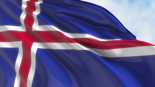 National Flag of Iceland Realistic Waving Animation