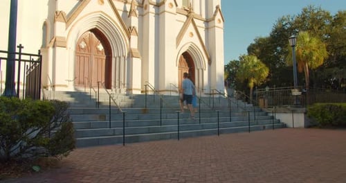 Savannah, Georgia / USA - August 27, 2019: Couple on Steps To