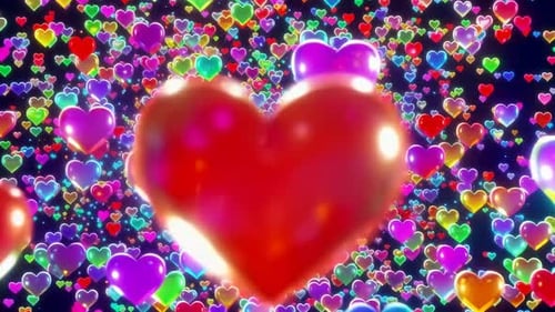 Vibrant Colorful Glowing 3D Hearts Motion Background