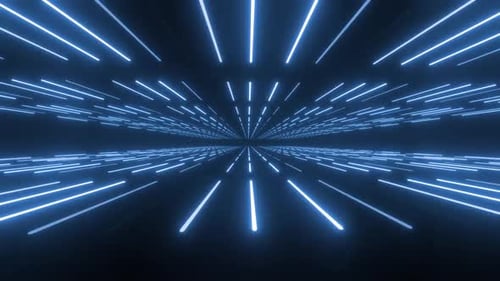 Abstract blue neon light streaks tunnel motion background