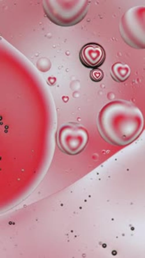 Vertical Video Abstract Valentines Day Hearts Background Oil and Water