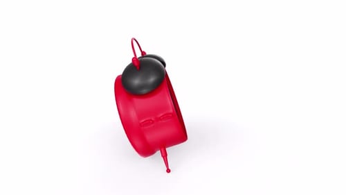 Modern 3D Red Alarm Clock Rotating on White Background