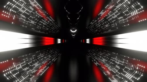 Red And White Corridor With Neon Energy Streams Background Vj Loop I 4K