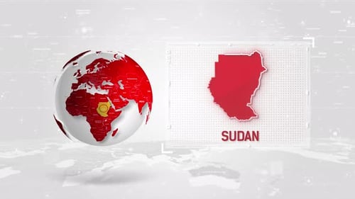 Sudan 4K Tech Map Beside Globe On White Background