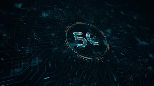 Blue digital 5G logo with data transfer concept and connection technology with futuristic technology