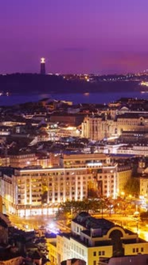 Evening Timelapse of Lisbon From Miradouro Da Senhora Do Monte Viewpoint Lisbon Portugal