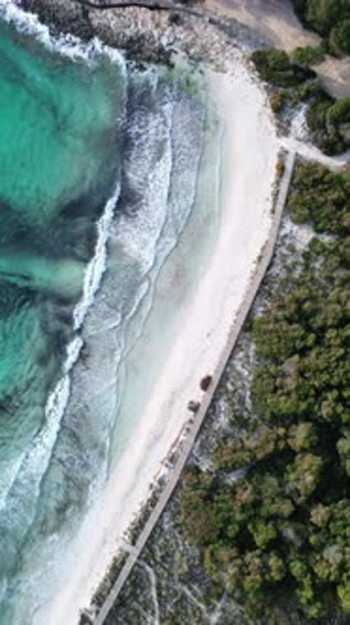 Exotic island beach shore aerial top view
