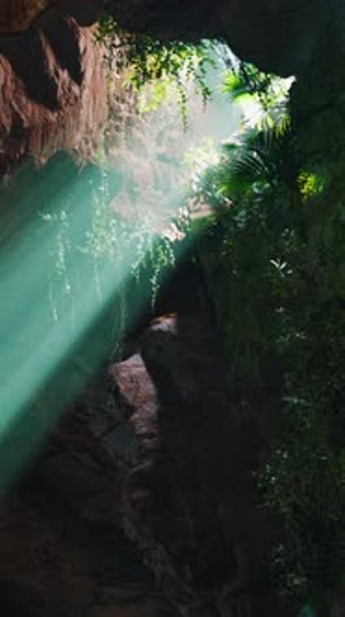 A Mesmerizing Beam of Light Illuminating the Depths of a Mysterious Cave