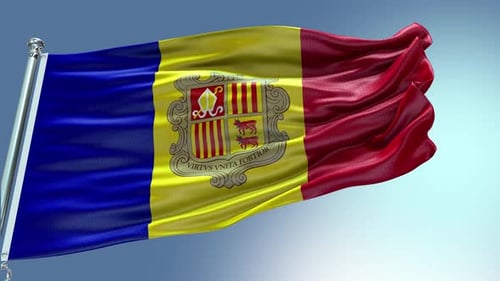 Rendu 4K Vidéo du drapeau d'Andorre ondulant dans le vent La boucle d'ondes du drapeau d'Andorre ondulant dans la victoire