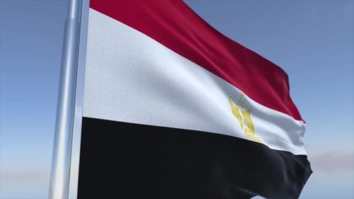 Realistic Egyptian National Flag Waving in Slow Motion