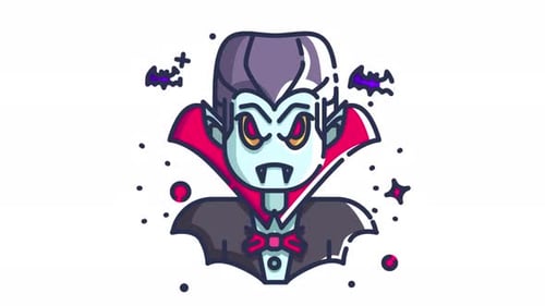 Cartoon Vampire Character with Bats for Halloween