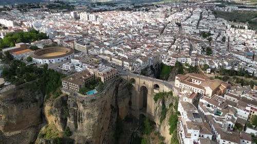 Drone shot of Puente Nuevo (The New Bridge) in Ronda, Andalusia, Spain