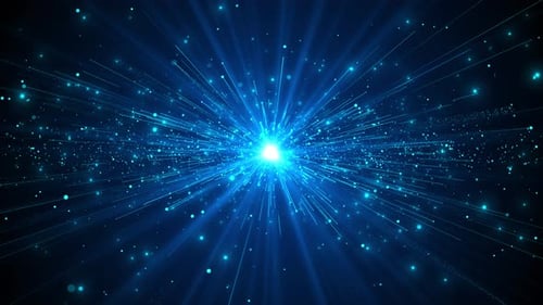 Abstract blue glow background time warp zoom effect light rays. Perspective view of warp speed Light