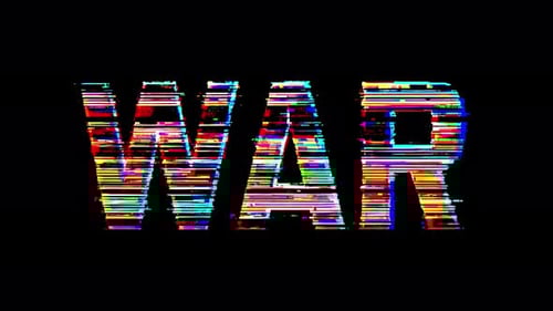 Animation de guerre Glitchy : le texte numérique se transforme en boucle avec une superposition noire