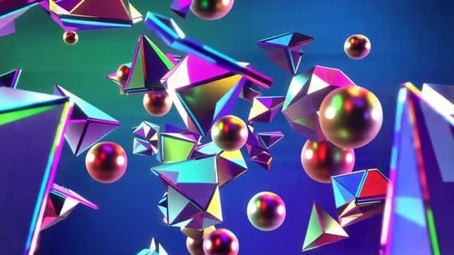 Futuristic Neon Iridescent Floating Geometric 3D Shapes