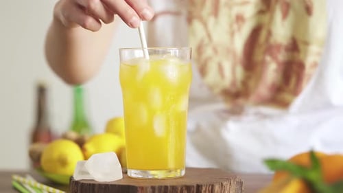 Refreshing Lemonade Garnished with Mint and Straw