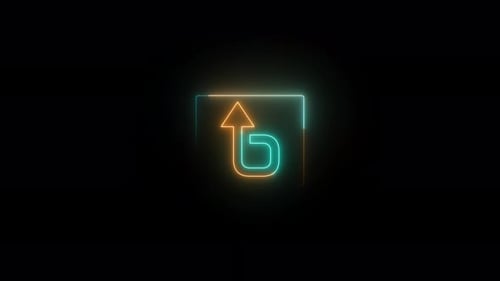 Neon arrow symbol. Glowing arrow icon animation.