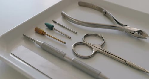 Manicure Tools on Tray for Nail Salon