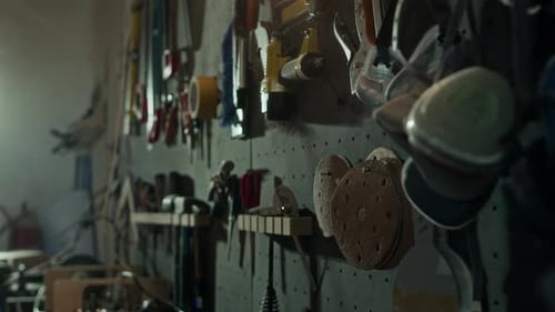 Workshop With Work Tools On The Wall