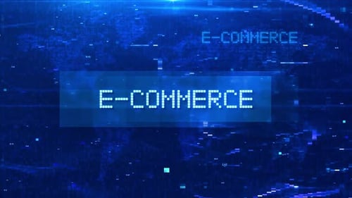 Animation de texte numérique pour le commerce électronique sur une carte du monde futuriste et des effets HUD