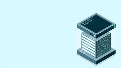 Isometric futuristic server animation. Isometric database or data center. Abstract blockchain