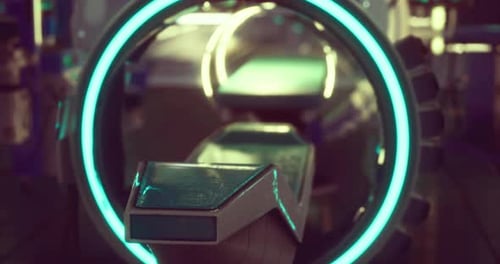 Futuristic Medical Imaging Device with Glowing Features in Clinic Setting