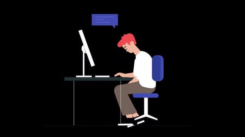 Man Working In Office With Computer Alpha Channel