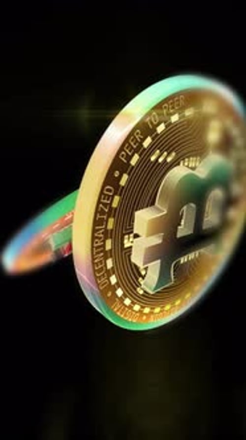 Rotating Bitcoin and Dollar Coins with Vibrant Neon Glow