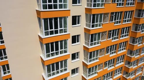 Building exterior of city multi-story apartment building. Facade of skyscraper building