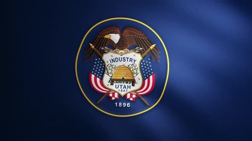Utah flag with fabric texture that moves in the wind. Smooth movement of the waving flag