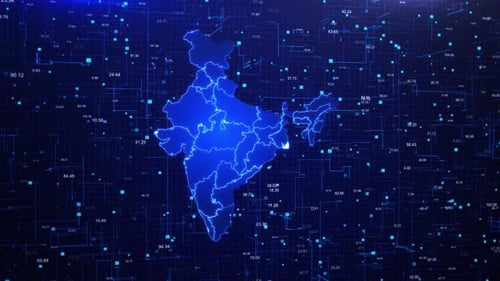 Futuristic India Map with Glowing Digital Network and Data Points
