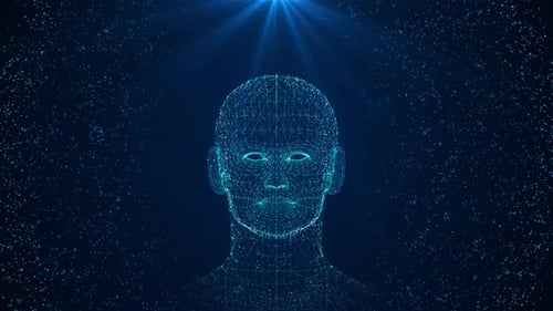 Futuristic Digital Human Head Wireframe Animation